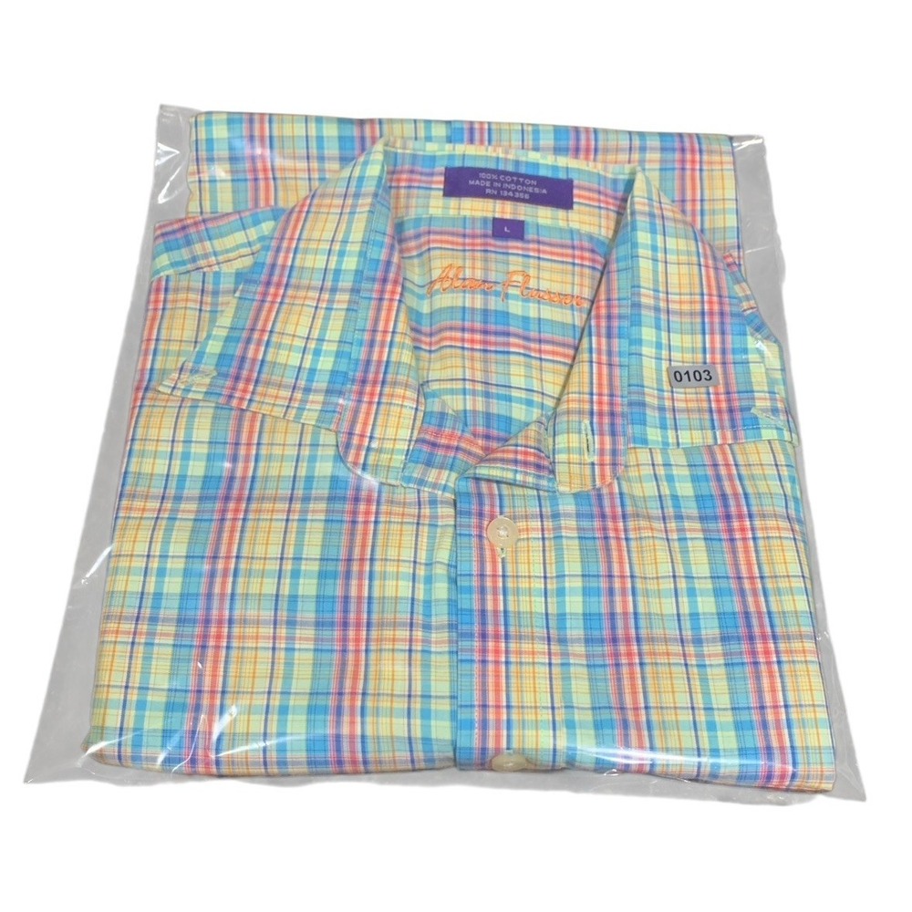Alan Flusser Mens Shirt Plaid Button Down Short‎ Sleeve COLORFUL Plaid Size L - Picture 10 of 10